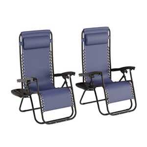 Lavish Home Zero Gravity Lounge Chairs- Set of 2, Navy Blue