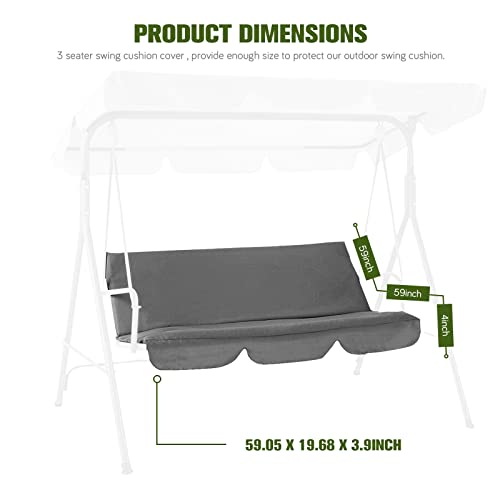 Outdoor Swing Cushion Cover Replacement Waterproof Patio Swing Seat Cover for 3 Seat Outdoor Swing Chair Cushion Cover 150X50X10CM Grey