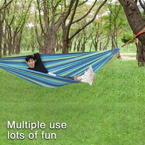 ONCLOUD Extra Long and Wide Double Hammock for Travel Camping Backyard, Porch, Outdoor or Indoor Use, Carrying Pouch Included (Blue/Green Stripes)