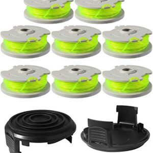 WA0014 Trimmer Line Replacement Spools for Worx WA0014 Grass Trimmer ,Weed Eater String Edger Spool Line Refills Parts-WG168 WG184 WG190 WG191 Auto-Feed 20ft 0.080" with WA0037 Cap Covers 8 Pack