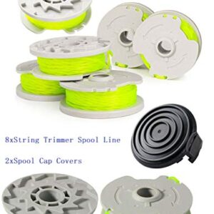 WA0014 Trimmer Line Replacement Spools for Worx WA0014 Grass Trimmer ,Weed Eater String Edger Spool Line Refills Parts-WG168 WG184 WG190 WG191 Auto-Feed 20ft 0.080" with WA0037 Cap Covers 8 Pack