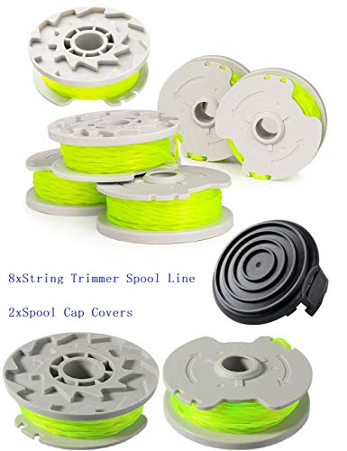 WA0014 Trimmer Line Replacement Spools for Worx WA0014 Grass Trimmer ,Weed Eater String Edger Spool Line Refills Parts-WG168 WG184 WG190 WG191 Auto-Feed 20ft 0.080" with WA0037 Cap Covers 8 Pack