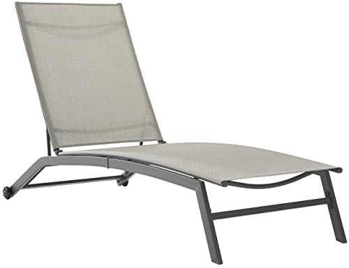 Crosley Furniture CO6310MB-LG Weaver Outdoor Sling Chaise Lounge, Matte Black/Light Gray