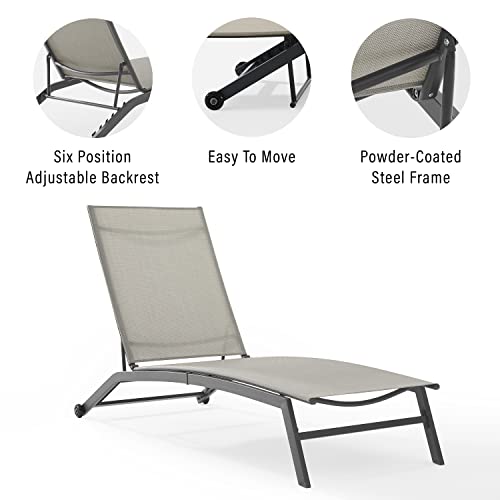 Crosley Furniture CO6310MB-LG Weaver Outdoor Sling Chaise Lounge, Matte Black/Light Gray