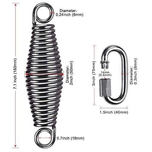 Heavy Duty Swing Spring for Hammock Chair, Porch Swing, Hammock Stands, Heavy Bag Mount, Innovative Conical Shape & Double Closed Ring Design Up to 400lbs, w/Locking Carabiners SELEWARE