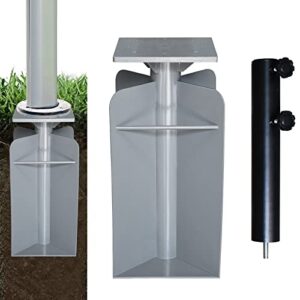 eliteshade usa in-ground umbrella base stand umbrella holder for both offset cantilever umbrella and middle pole patio umbrella, silver, bonus umbrella pole holder