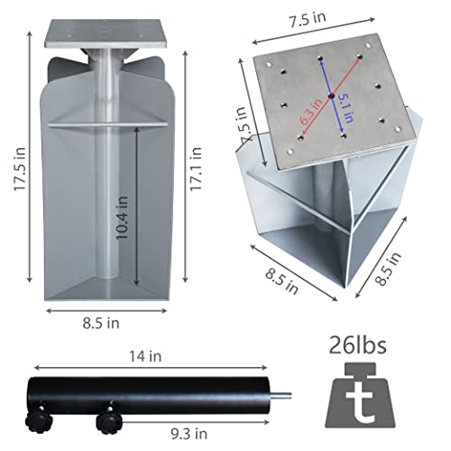 EliteShade USA In-ground Umbrella Base Stand Umbrella Holder for Both Offset Cantilever Umbrella and Middle Pole Patio Umbrella, Silver, Bonus Umbrella Pole Holder