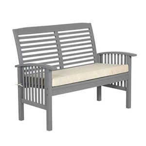 walker edison rendezvous modern solid acacia wood patio loveseat with cushions, 47 inch, grey wash