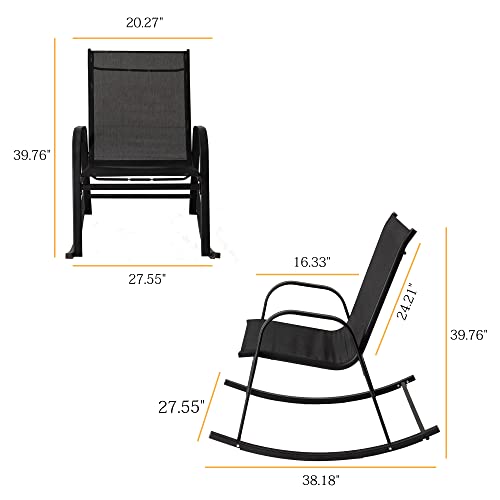 DREAMO Outdoor Patio Rocking Chair Portable Rocker Seating Metal Black