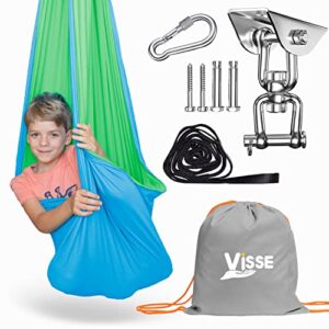 sensory swing for kids indoor outdoor & 360° hardware – calming sensory joy swing for kids & adults up to 220 lb – helps with adhd/add, autism, sensory processing disorder – reversible therapy swing