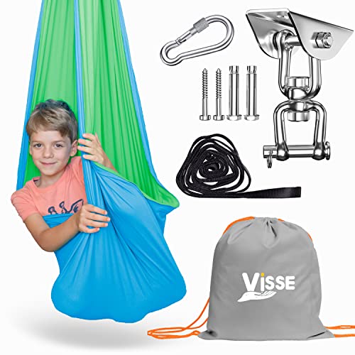 Sensory Swing for Kids Indoor Outdoor & 360° Hardware - Calming Sensory Joy Swing for Kids & Adults up to 220 LB - Helps with ADHD/ADD, Autism, Sensory Processing Disorder - Reversible Therapy Swing