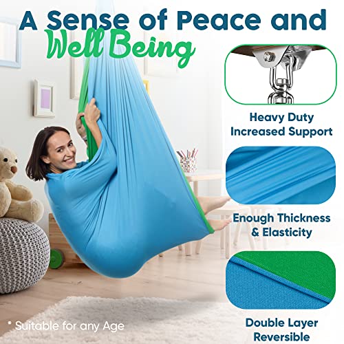 Sensory Swing for Kids Indoor Outdoor & 360° Hardware - Calming Sensory Joy Swing for Kids & Adults up to 220 LB - Helps with ADHD/ADD, Autism, Sensory Processing Disorder - Reversible Therapy Swing