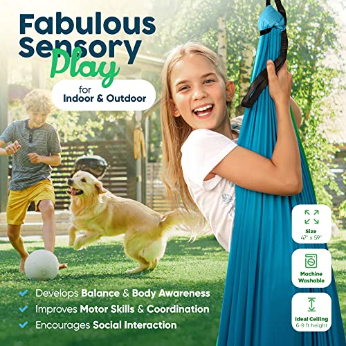 Sensory Swing for Kids Indoor Outdoor & 360° Hardware - Calming Sensory Joy Swing for Kids & Adults up to 220 LB - Helps with ADHD/ADD, Autism, Sensory Processing Disorder - Reversible Therapy Swing