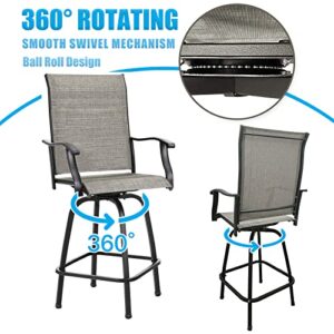 Outdoor Swivel Bar Stools, High Patio Bar Stools Textilene for Bistro Lawn Garden Backyard All Weather Furniture Set, Bar Height Patio Chairs with Armrest, Set of 2, Gray (2)