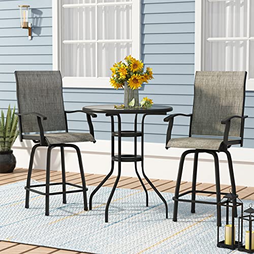 Outdoor Swivel Bar Stools, High Patio Bar Stools Textilene for Bistro Lawn Garden Backyard All Weather Furniture Set, Bar Height Patio Chairs with Armrest, Set of 2, Gray (2)