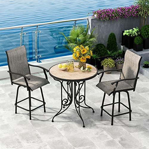 Outdoor Swivel Bar Stools, High Patio Bar Stools Textilene for Bistro Lawn Garden Backyard All Weather Furniture Set, Bar Height Patio Chairs with Armrest, Set of 2, Gray (2)