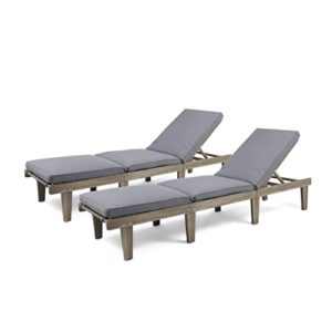 Christopher Knight Home Alisa Outdoor Acacia Wood Chaise Lounge (Set of 2), Grey Finish/Dark Grey Cushion