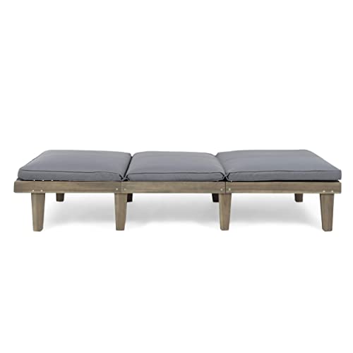 Christopher Knight Home Alisa Outdoor Acacia Wood Chaise Lounge (Set of 2), Grey Finish/Dark Grey Cushion