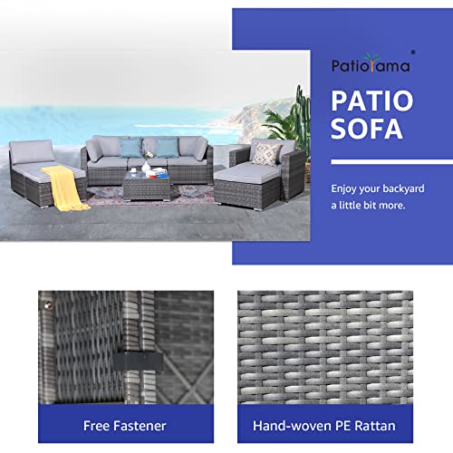 Patiorama Patio Armless Sofa, Outdoor Single Sofa, All-Weather Grey PE Wicker Rattan Sectional Sofa, Additional Chair for Furniture Set, Patio Seating for Balcony Garden Pool (Light Grey Cushion)