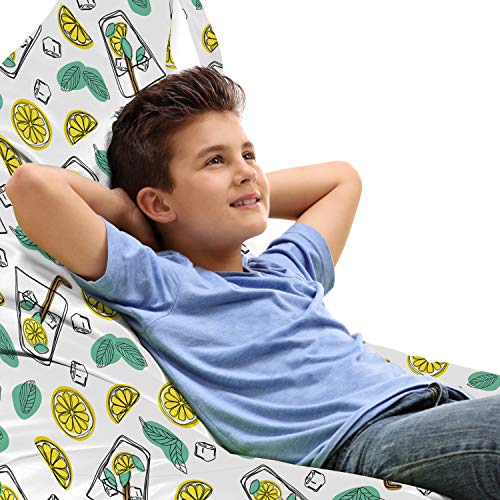 Ambesonne Cartoon Lounger Chair Bag, Summer Themed Glass of Mojito Hand Drawn Ice Cubes Limon Slices and Leaves, High Capacity Storage with Handle Container, Lounger Size, Multicolor