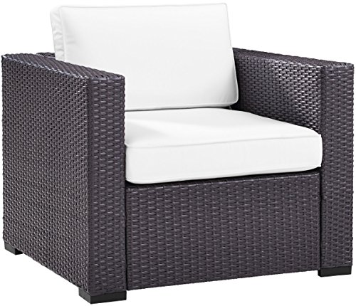 Crosley Furniture KO70130BR-WH Biscayne Outdoor Wicker Arm Chair with White Cushions - Brown