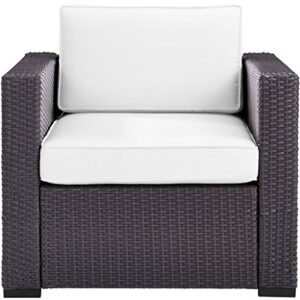 Crosley Furniture KO70130BR-WH Biscayne Outdoor Wicker Arm Chair with White Cushions - Brown