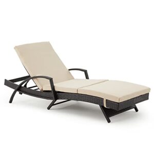 RYNSTO Patio Lounge Chair Rattan Chaise Lounge Chair with Adjustable Backrest Thickened Cushion, PE Rattan Steel Frame Outdoor Reclining Chaise for Patio Backyard Porch Garden Poolside, Khaki