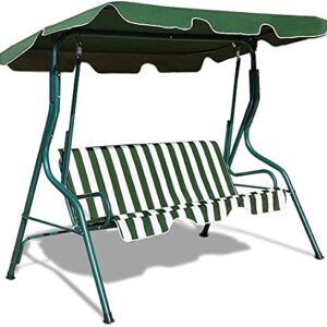 Hysache 3-Seater Canopy Swing Chair, Waterproof Outdoor Swing Cushioned Seat with Adjustable & Removable Canopy, Steel Frame Polyester Fabric Oxford Cloth Patio Hammock Cover Top (Green)