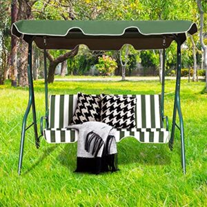 Hysache 3-Seater Canopy Swing Chair, Waterproof Outdoor Swing Cushioned Seat with Adjustable & Removable Canopy, Steel Frame Polyester Fabric Oxford Cloth Patio Hammock Cover Top (Green)