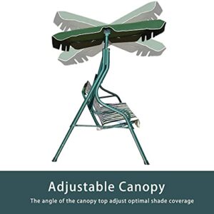 Hysache 3-Seater Canopy Swing Chair, Waterproof Outdoor Swing Cushioned Seat with Adjustable & Removable Canopy, Steel Frame Polyester Fabric Oxford Cloth Patio Hammock Cover Top (Green)