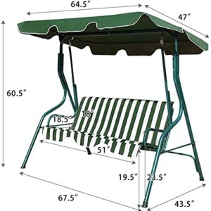 Hysache 3-Seater Canopy Swing Chair, Waterproof Outdoor Swing Cushioned Seat with Adjustable & Removable Canopy, Steel Frame Polyester Fabric Oxford Cloth Patio Hammock Cover Top (Green)