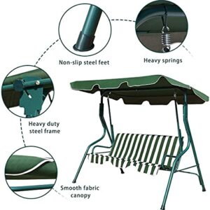 Hysache 3-Seater Canopy Swing Chair, Waterproof Outdoor Swing Cushioned Seat with Adjustable & Removable Canopy, Steel Frame Polyester Fabric Oxford Cloth Patio Hammock Cover Top (Green)