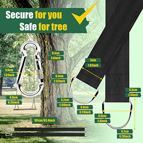 Greenity Tree Swing Strap Adjustable - 5ft Long Hammock Straps for Trees Heavy Duty - Lightweight Hammock Tree Straps with Carabiners Hold 2000 Lbs Fast Way to Hang Swings Using Rope Style Tree Strap