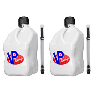 vp racing fuels motorsport 5 gallon square plastic utility jug white & 14 inch hose (2 pack)