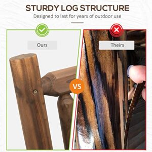 Outsunny 2-Person Wood Rocking Chair with Log Design, Heavy Duty Loveseat with Wide Curved Seats for Patio, Backyard, Garden, Walnut