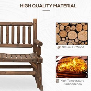 Outsunny 2-Person Wood Rocking Chair with Log Design, Heavy Duty Loveseat with Wide Curved Seats for Patio, Backyard, Garden, Walnut