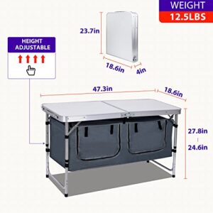 Nice C Folding Table Height Adjustable, Camping Table, Storage Kitchen Table, Lightweight Aluminum, with Carry Handle for Outdoor, Beach, BBQ, Picnic, Cooking, Festival, Indoor, Office