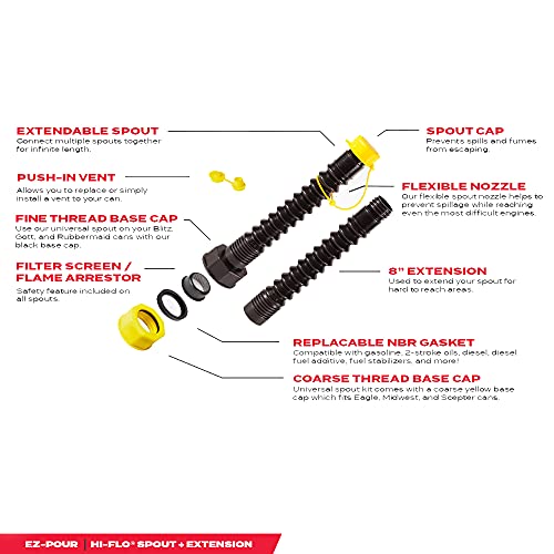 EZ-POUR B00YP3YTXM Gas Can Replacement Spout – Multi Use Deluxe Gas Can 1, 2, 5 Gallon Hi-Flo System with Extension, Gas Can Nozzle, Flexible Gas Can Spout for Jerry can