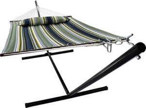 sorbus 2-person stylish hammock with stand- premium cotton 53″ large hammock bed- spreadedbars & pillow included- heavy duty 450lbs portable hammock for garden yard patio outdoor camping- washable