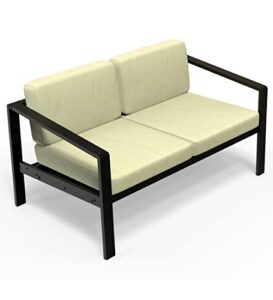 anyhi aluminum outdoor patio loveseat, 2 seats patio sofa furniture with 4 inch waterproof cushion, good for garden,porch,courtyard,black and beige