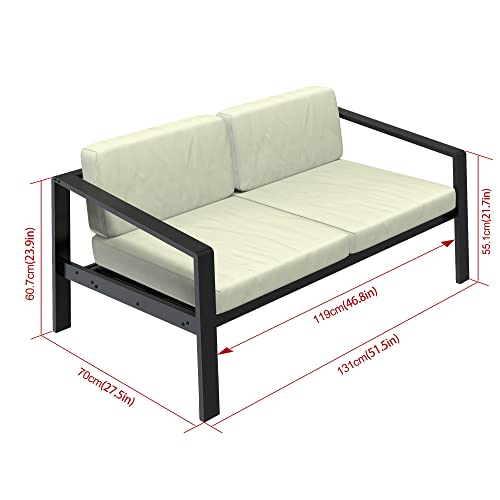 ANYHI Aluminum Outdoor Patio Loveseat, 2 Seats Patio Sofa Furniture with 4 inch Waterproof Cushion, Good for Garden,Porch,Courtyard,Black and Beige