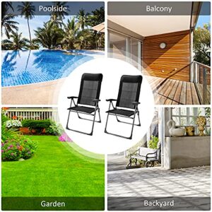 Tangkula 2 Pieces Patio Dining Chairs, Folding Portable Chairs with Adjustable Backrest, Outdoor Camping Chair Set with Armrests & Headrest, Set of 2 Outdoor Lawn Chairs for Yard, Poolside, Balcony