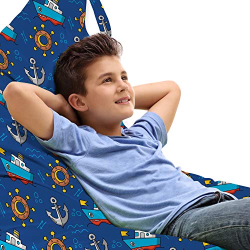 Ambesonne Nautical Lounger Chair Bag, Cartoon of Ship Sailing in The Sea Anchor and Steering Wheel, High Capacity Storage with Handle Container, Lounger Size, Multicolor