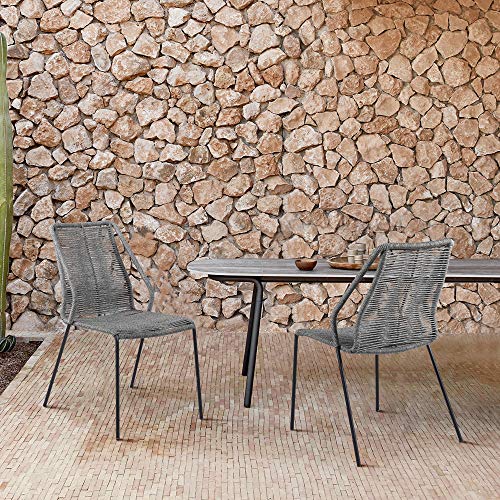 ARMEN LIVING LCCPSIGRY Clip Indoor Outdoor Stackable Steel Dining Chair with Grey Rope-Set of 2, Gray