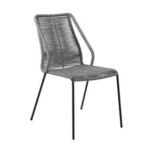 ARMEN LIVING LCCPSIGRY Clip Indoor Outdoor Stackable Steel Dining Chair with Grey Rope-Set of 2, Gray