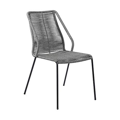 ARMEN LIVING LCCPSIGRY Clip Indoor Outdoor Stackable Steel Dining Chair with Grey Rope-Set of 2, Gray