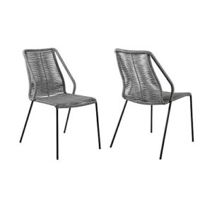 ARMEN LIVING LCCPSIGRY Clip Indoor Outdoor Stackable Steel Dining Chair with Grey Rope-Set of 2, Gray