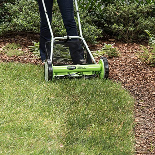 Greenworks 16-Inch Reel Lawn Mower with Grass Catcher 25052,Black/Green