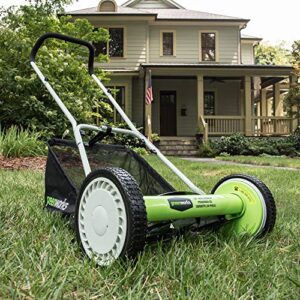 Greenworks 16-Inch Reel Lawn Mower with Grass Catcher 25052,Black/Green