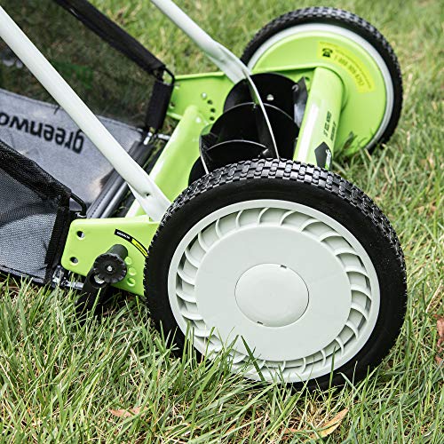 Greenworks 16-Inch Reel Lawn Mower with Grass Catcher 25052,Black/Green